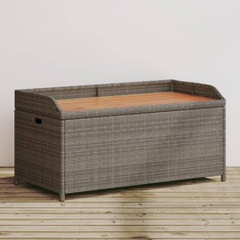 Heemab Storage Bench with Water-Resistant Bag, Durable Acacia Wood and Rattan, Outdoor Seating and Storage Solution, Gray and Brown