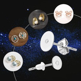 100 Pieces Stainless Steel Earrings Posts Flat Pad,100 Pieces Butterfly Earring Backs,100 Pieces Bullet Earring Backs,Total 300 Pieces (6mm)