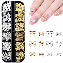 1 Box 3D Nägel Charm, Schleifen Nail Charms Gold Silber, Nagelkunst-Charms, Y2K Schleife Charms Nägel, Metall Nagel Charms, Nägel Zubehör, für DIY Schmuckdekoration Nagel Dekorationen