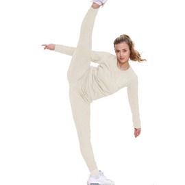 Bahob® Women’s Sportswear Set, Round Neck 2 Piece Women Track Suit Ladies Gym Wear Track Suit Stretch Leggings Yoga Workout Tracksuits Activewear Set XS to XL (Off White, XL)