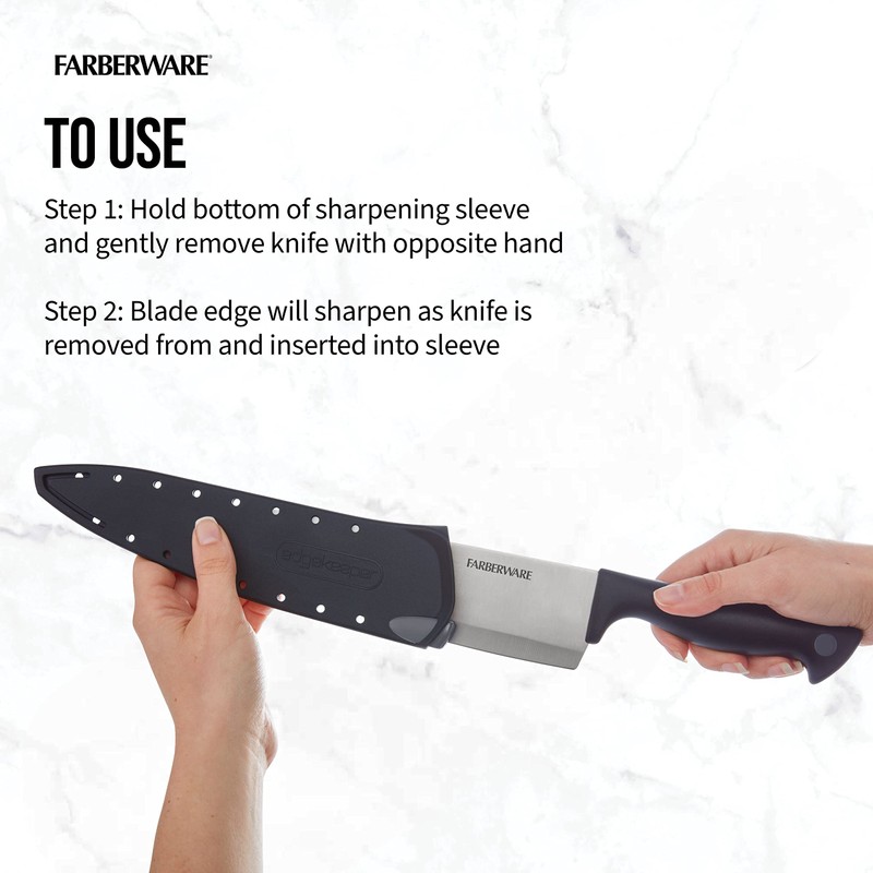 Farberware Edgekeeper 8-Inch Chef Knife with Self-Sharpening Blade Cover, High