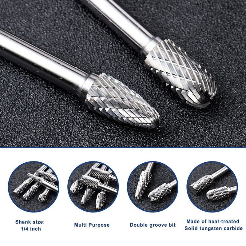 YUFUTOL Carbide Burrs Set 10pcs Double Cut Solid Carbide Rotary