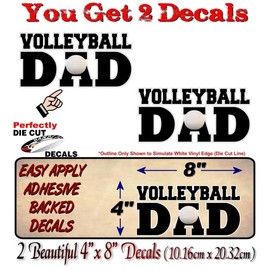 2 Volleyball DAD 8'' Decals Father Coach Volley Netball Sports SUV Car or Truck Vinyl Stickers (2 Decal Set - Volleyball DAD)