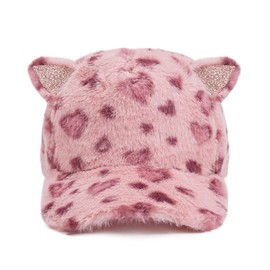 Winter Hat Girls Cat Ears Hat Winter Girls Winter Hat Girls Hat Baseball Caps Plush Winter Hat, Pink Leopard