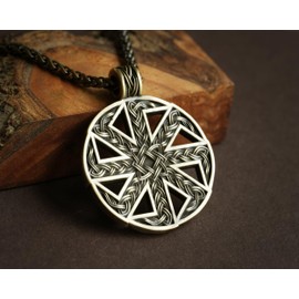 Baldur Jewelry - Kolovrat Ethnic Necklace Pendant Jewelry Necklaces Symbol Amulet Gift Solid Brass Casting for Men Pagan Sun Wheel (brass)
