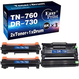 EASYPRINT Compatible 2-Pack TN760 TN-760 Toner Cartridge & 1-Pack DR-730 DR730 Drum Unit Used for Brother DCP-L2550DW, HL-L2350DW, L2370DW, L2390DW, L2395DW, MFC-L2710DW Printer, (Total 3-Pack)
