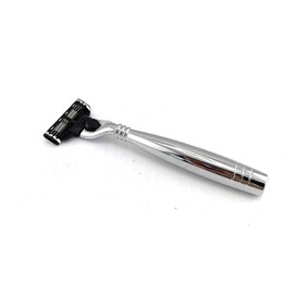 G.B.S Modern Shaving Set, Compatible Razor with 3 Blade Lubricated Strip Cartridge, Badger Shaving Brush with Chrome Handle, Stainless-steel Razor and Brush Stand