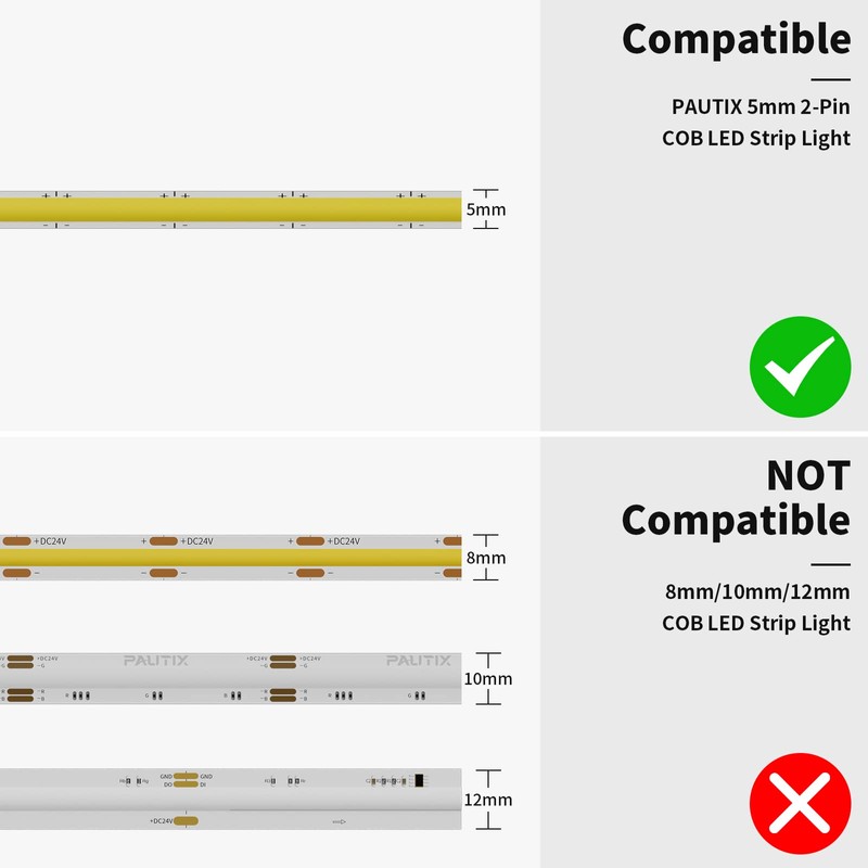PAUTIX 5mm Connectors(2pcs Each),Gapless,L-Shaped,Dual End Strip,Strip to DC Plug Solderless