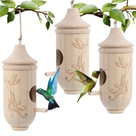 3Pcs Hummingbird House, Wooden Hummingbird Houses for Outside Hanging, Cute Wooden Bird Houses Kit Hummingbirds Nest for Gardening Gifts Home Decoration