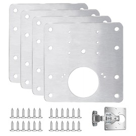 Wopanxye 4pack Hinge Repair Plates, Cupboard Door Hinge Replacement Plate Kit with 24pcs Screw, Flat Stainless Steel Kitchen Cabinet Fixing Joining Wardrobe Mending Bracket with Holes, 9x9cm, Silver