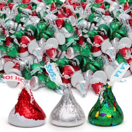 Kisses Christmas Mix 5LB – Santa Hat & Christmas Tree Chocolate Kisses, Individually Wrapped Holiday Candy in Red, Green & Silver Foil – Bulk Treats for Christmas Parties & Stocking Stuffers (5LB)