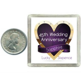 Lucky Sixpence Coin Sapphire 45th Wedding Anniversary, great present idea