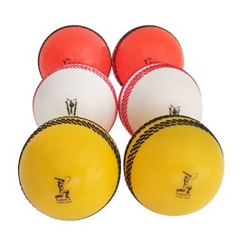Kosma Set of 6 Windball Cricket Ball | Indoor & Outdoor Soft Training Cricket Ball for Coaching Practice (2 each of White with Red Seam, Yellow with Black Seam, Orange with Black Seam)
