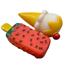 Zvire Rubber Dog Squeaky Chew Toy – Chew-Resistant Teeth Cleaning Toy for Small & Medium Dogs – Durable & Interactive – 2-Pack Assorted Designs – Anxiety Relief & Fun (Pack Of 2, Ice Lolly/Cone)