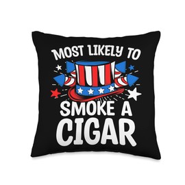 Most Likely to Smoke A Cigar 4th Of July Family Throw Pillow