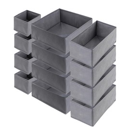 Rixotix 12-Pack Foldable Fabric Drawer Organizer Bins - Light Gray Closet Storage Dividers for Clothing, Socks, Towels & Accessories (Dorm Room Essentials)