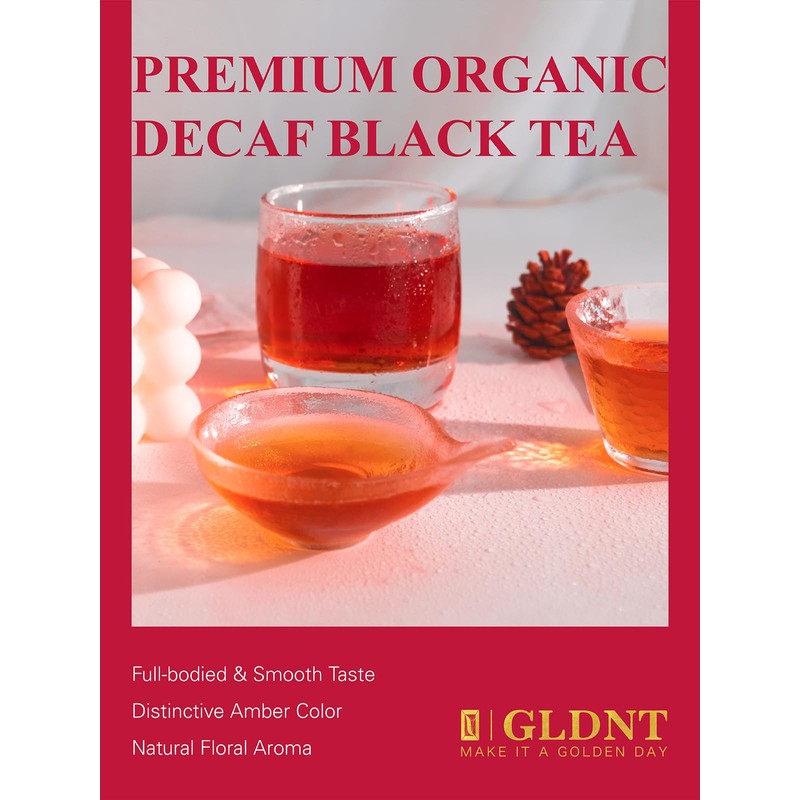GLDNT Organic Decaf Black Tea Bags, Organic Black Tea Decaffeinated,