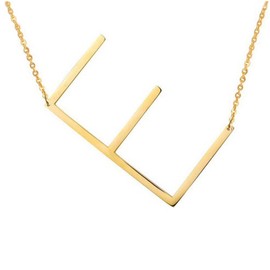 RINHOO Sideways Large Initial Necklace 18k Gold Plated Stainless Steel Big Letter Script Name Monogram Pendant Necklace for Women Gift(from Alphabet 26 A-Z)
