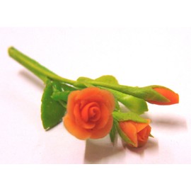 Tumdee Miniatures Dolls House Miniature Bunch of 3 Orange Rose Flowers Miniature Accessory