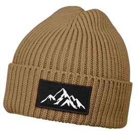 Neverless® Men's Beanie Winter Hat with Patch Mountains Mountain Print Knitted Hat with Envelope Ribbed Knit, mountain light brown