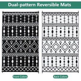 Acekool Waterproof Outdoor Rug, 8x10ft Plastic Straw Rug for RV Camping Rug, Large Floor Mat and Rug for Outdoors, Outside Carpet for Rv, Deck, Camper, Picnic, Black & White