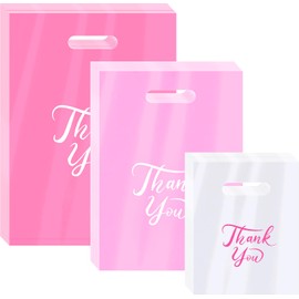 300 Pcs Thank You Bags for Business Small, 3 Size Plastic Shopping Bags for Small Business, Pink Goodie Bag Bulk for Retail Stores Packaging Wholesale Packaging Products Business Packaging Supplies