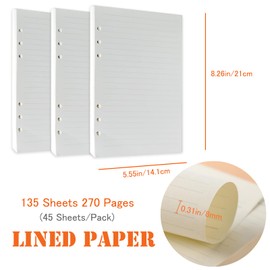 DY.2ten Refillable A5 Notebook Set, 3 Pack A5 Lined Refill Paper, A5 Clear Zipper Binder Pockets, A5 Dividers, Index Tabs, Paper Refill for 6 Ring A5 Binder