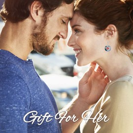 TOUPOP Earrings for Women Moon Star Earrings Heart Birthstone Eearring For Women Half Moon Pendant Sterling Silver Birthday Gift With Blue Crystal Mother's Day Jewelry Gifts for Wife Girlfriend Mom