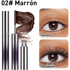 Máscara de Pestañas de Varita Metálica, Iron Wand Mascara a Prueba de Agua, Larga Duración, Volumen 3D y Rizado sin Grumos, Cepillo Metálico Lavable, Incluye Rizador de Pestañas(Marrón+Negro)