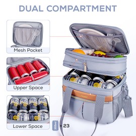 TOURIT Insulated Lunch Box Bag, Double Deck Leakproof Cooler Tote for Work Office Picnic, Expandable Lunch Container, Grey