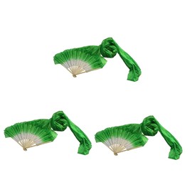 KESYOO 3pcs Dance Fan for Women Pink Fan Purple Dancing Fans Handheld Body Silky Silk Fans Dance Colorful Fan Chiffon Wedding Belly Lengthened Fan Long Silk Fan Light Green