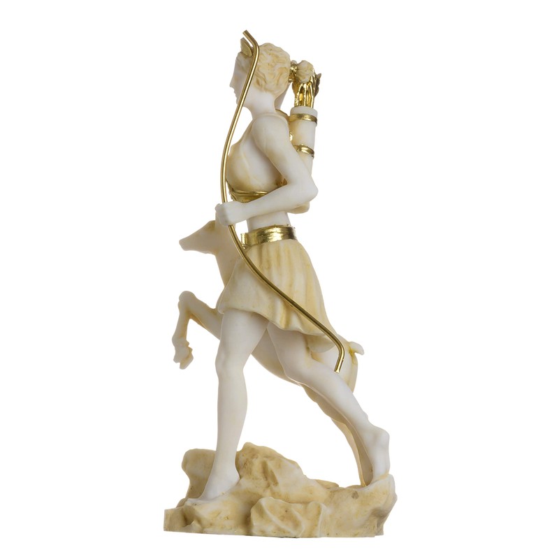 Goddess Artemis Diana Greek Statue Nature Moon Gold Tone Alabaster
