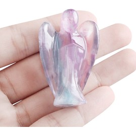 Artistone Artistone 2.0" Rainbow Fluorite Crystal Guardian Angel Figurines,Hand Carved Polish Gemstone Pocket Peace Angel Statue Reiki Healing Stones for Bedroom Living Room Christmas Decorations