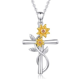 Faith Necklace for Women 925 Sterling Silver Cross Pendant Necklace Christian Religious Jewelry Gifts, Sterling Silver, Cubic Zirconia