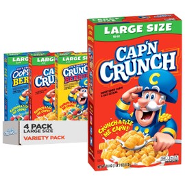 Cap'n Crunch Cereal, 3 Flavor Variety Pack, Large Size Boxes, (4 Pack)