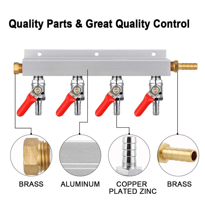MRbrew Gas Manifold, CO2 Gas Distributor, 5/16'' Barb Fitting Beer