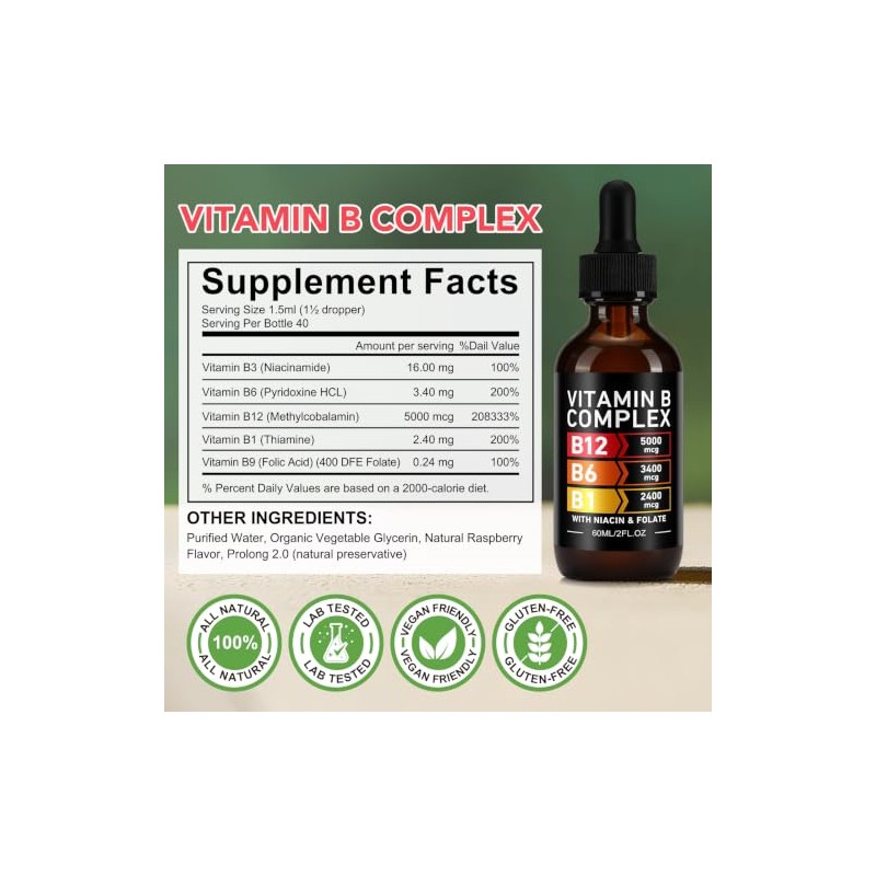 Vitamin B12 Liquid Drops with B6, Sublingual Methylcobalamin B Complex