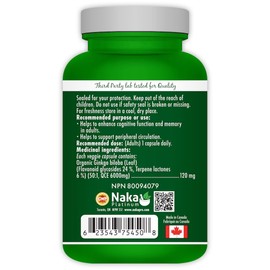 Ginkgo Biloba 120, Naka Platinum Organic Ginkgo Biloba 120 Veggie Capsules - 1 unit / 120 count.