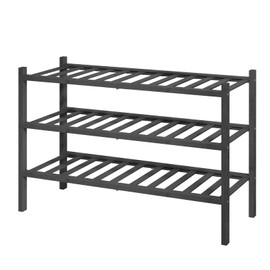 Kitsure Bamboo Wooden Shoe Rack for Closet, 26.8" Wide - 3 Tiers, Black