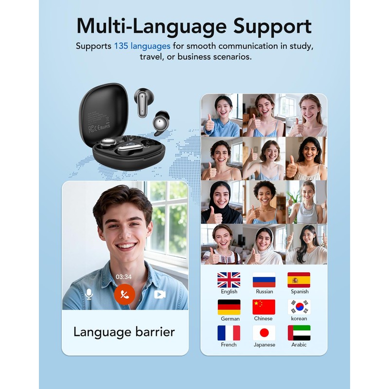 MINISO MS108 AI Translation Earbuds Real Time, Translation Earbuds Support