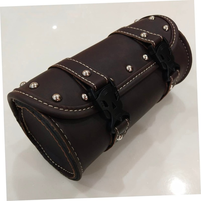 STOBAZA PU Leather Motorcycle Saddlebag Round Tool Storage Bag with