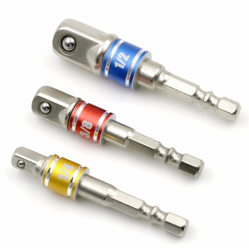 3PCS Impact Socket Adapter/Extension Set Nut Driver. 1/4", 3/8", and
