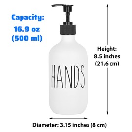 Hand and Dish Soap Dispenser Set 2 Pack 500ml Large Plastic Soap Dispensers Refillable Pump Liquid Sanitizer Bottles for Kitchen Bathroom Cute Farmhouse Style Home Decor (White Hands+White Dishes)