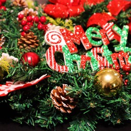 Merry Christmas Wreath for Front Door, Heflashor 17.5'' Xmas Wreath with Red Berries Wreath Wintry Pinecone Artificial Xmas Bell Snowflake Winter Wreaths Front Door Small Wreaths for Indoor Outdoor