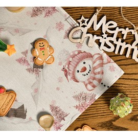Artoid Mode Pink Snowman Trees Christmas Tablecloth, Table Linen, Winter Xmas Kitchen Table Decoration, Indoor, Holiday, Party Decor, 85 x 85 cm