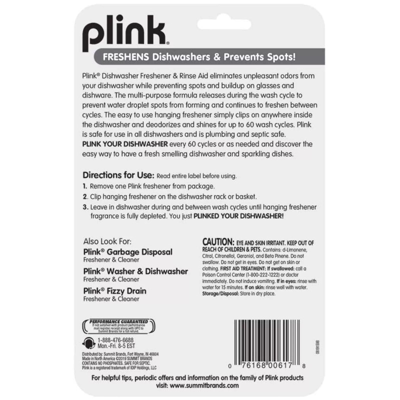 Plink Dishwasher Freshener & Rinse Aid - 2 Clip Pack