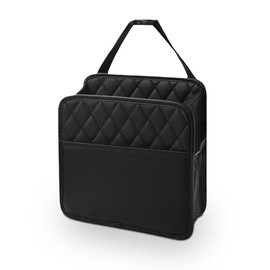 LAINLOY Foldable Car Seat Back Organizer, Large Capacity Hanging Car Backseat Storage Bag with Cup Holders, PU Leather Waterproof Car Trash Bag Can, Car Travel Accessories for Most Vehicles (1)