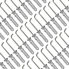 Keple L Shaped Hook Screws with M12 Wall Plugs and 7x80mm Right Angle Screws, Self Tapping 90 Degre Bend Screws and Nylon Rawl Fixings, Universal Expansion Plugs & Square Hooks (Pack of 10)
