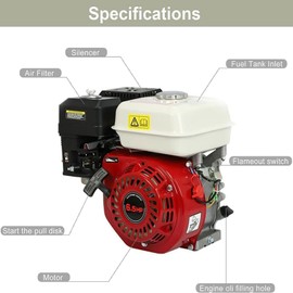 YIPONYT 200CC 6.5HP Gas Engine, 4-Stroke Go Kart Motor Engine OHV Industrial Grade Gasoline Engine Horizontal Shaft Recoil/Pull Start for H0nda GX160 Go Kart Log Splitter Mini Bike