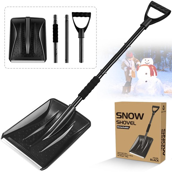 Snow Shovel, 2024 New Upgrade Lightweight Portable Adjustable Large Capacity Shovel, Telescopic Snow Shovel, Suitable for Car Lanes, Beaches, Gardens, Camping, and Emergency Situations (BLACK)